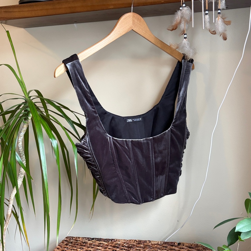 Zara pewter velour velvet corset crop top